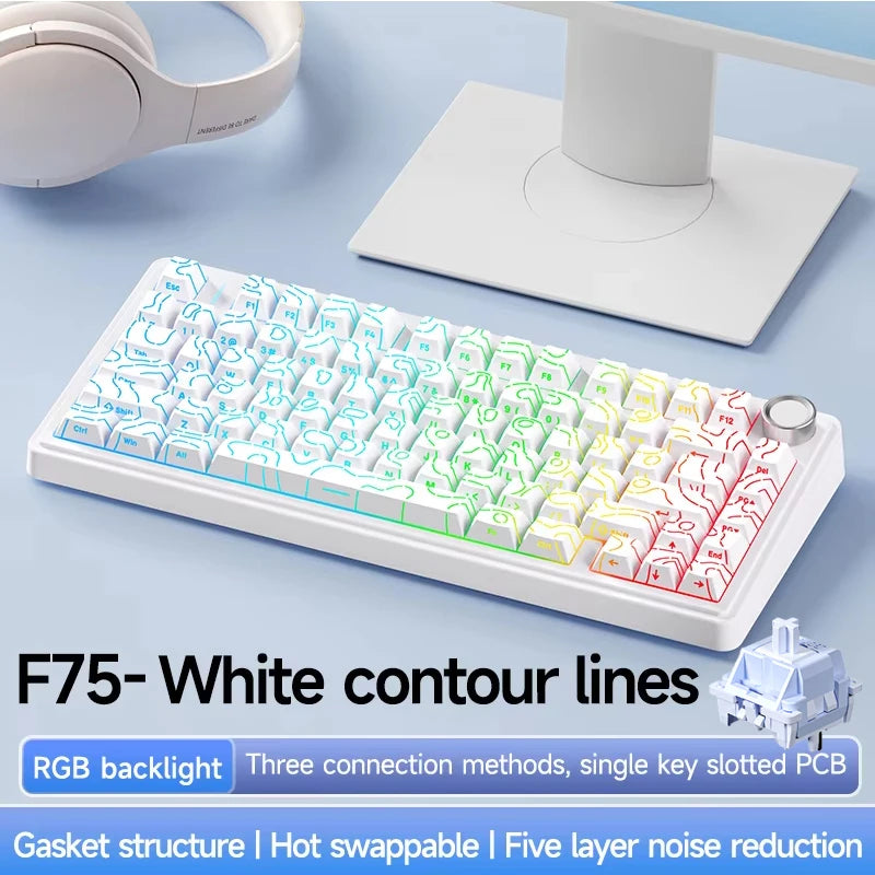 AULA F75 2.4G Wireless/Bluetooth/Wired Gaming Mechanical Keyboard RGB Customized 75% Layout OEM Profile Gasket Structure