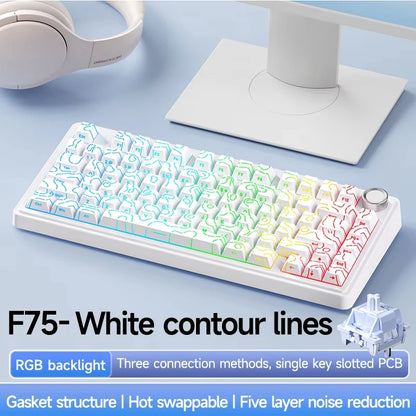 AULA F75 2.4G Wireless/Bluetooth/Wired Gaming Mechanical Keyboard RGB Customized 75% Layout OEM Profile Gasket Structure