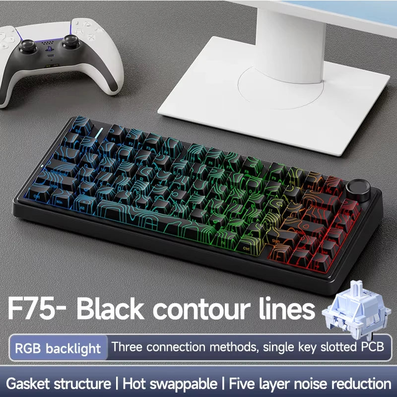 AULA F75 2.4G Wireless/Bluetooth/Wired Gaming Mechanical Keyboard RGB Customized 75% Layout OEM Profile Gasket Structure