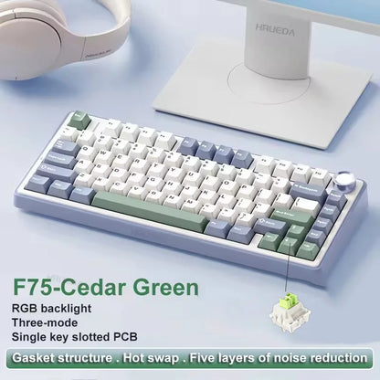 AULA Mechanical Keyboard F75 2.4GWireless/Bluetooth/Wired Gaming Mechanical Keyboard Can Freely Switch Between Game/Office Modes