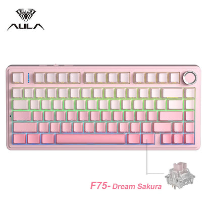 AULA Mechanical Keyboard F75 2.4GWireless/Bluetooth/Wired Gaming Mechanical Keyboard Can Freely Switch Between Game/Office Modes