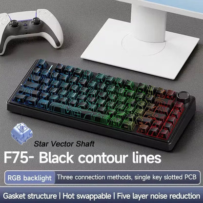 AULA Mechanical Keyboard F75 2.4GWireless/Bluetooth/Wired Gaming Mechanical Keyboard Can Freely Switch Between Game/Office Modes