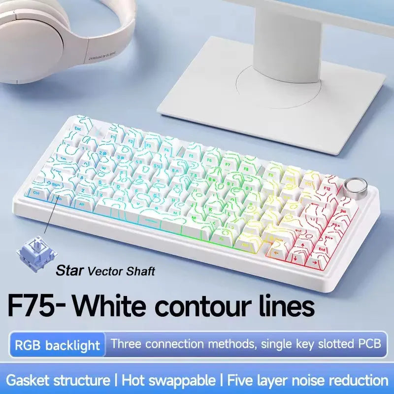 AULA Mechanical Keyboard F75 2.4GWireless/Bluetooth/Wired Gaming Mechanical Keyboard Can Freely Switch Between Game/Office Modes