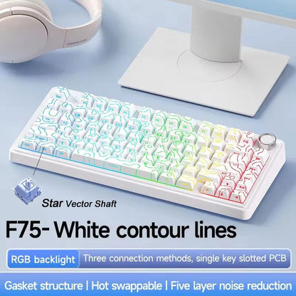 AULA Mechanical Keyboard F75 2.4GWireless/Bluetooth/Wired Gaming Mechanical Keyboard Can Freely Switch Between Game/Office Modes