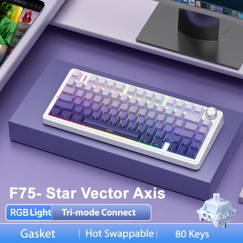 AULA F75 2.4G Wireless/Bluetooth/Wired Gaming Mechanical Keyboard RGB Customized 75% Layout OEM Profile Gasket Structure